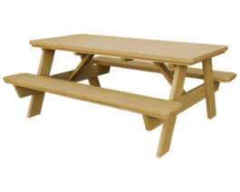 3x6 Picnic Table w Attached Seats Golden Oak Front Right.