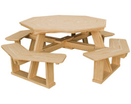 5ft Octagonal Picnic Table w Attached Seats Unstained Front Right.
