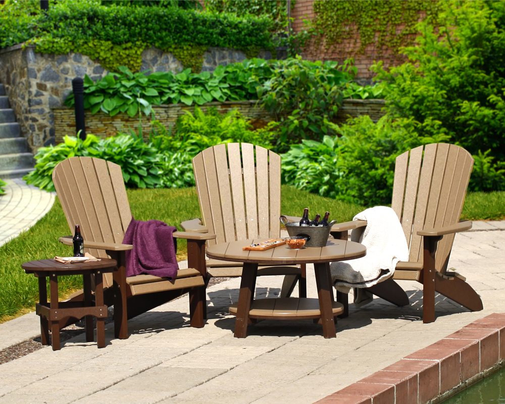 Leisure Lawn conversation table with 3 fanback chairs.