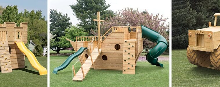 wooden ship and castle playsets