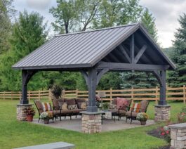 Alpine Wooden Pavilion with Standing Seam Metal Roof.