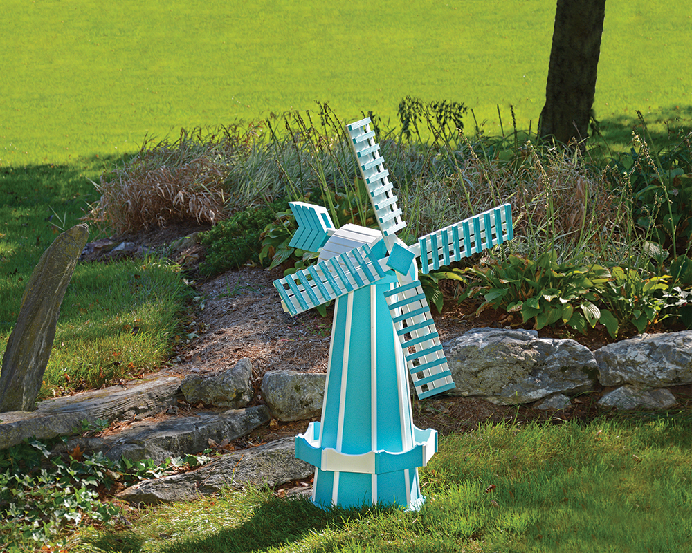 Medium Poly Windmill lawn decoration in aruba blue and white.