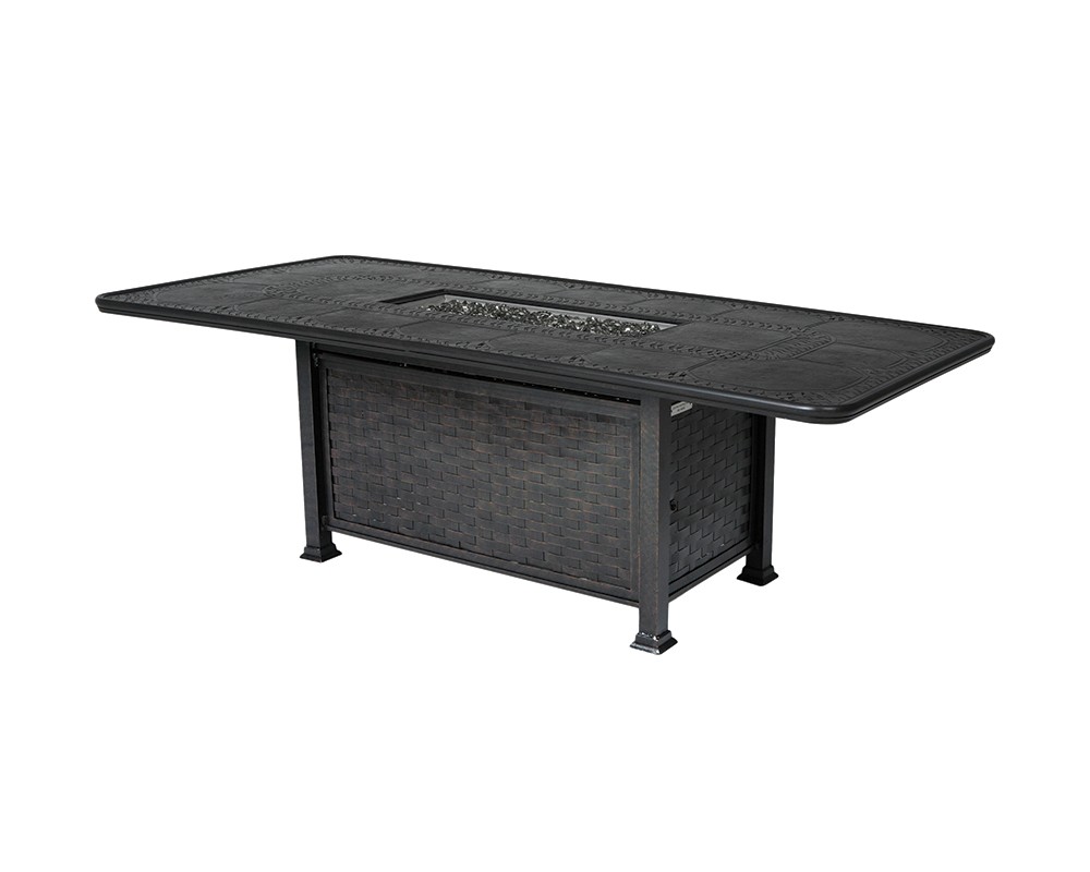 Black Cambria rectangular chat height fire table.