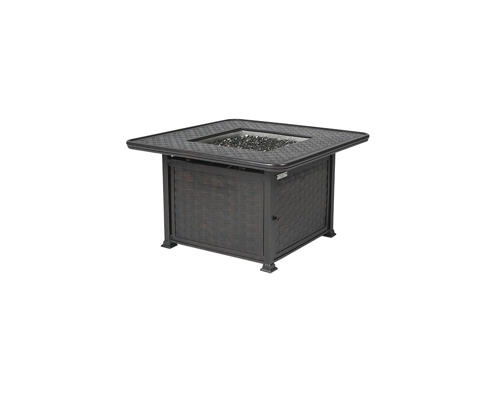 Black Cambria square chat height fire table.