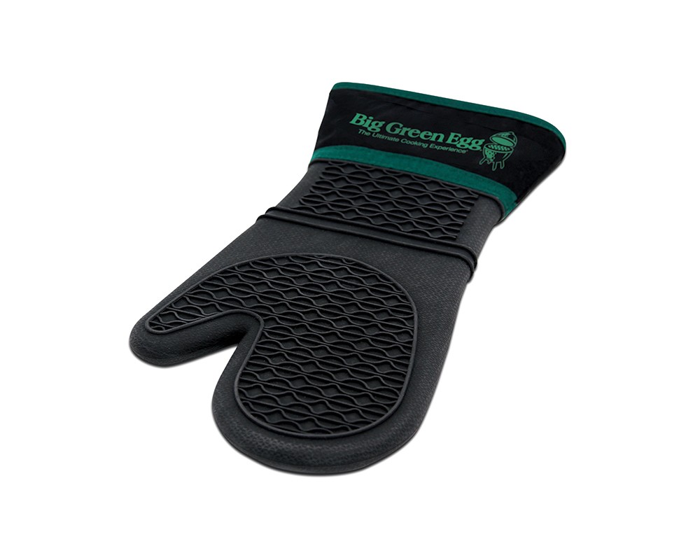 Black and green silicone BBQ mitt.