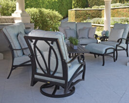 Volare Lounge Furniture with blue cushions.