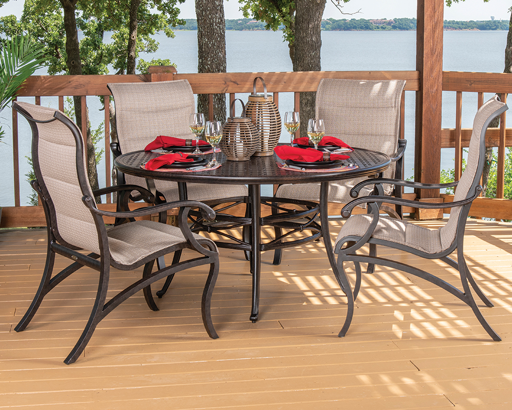 Volare sling dining set with Napa 54" Round table.