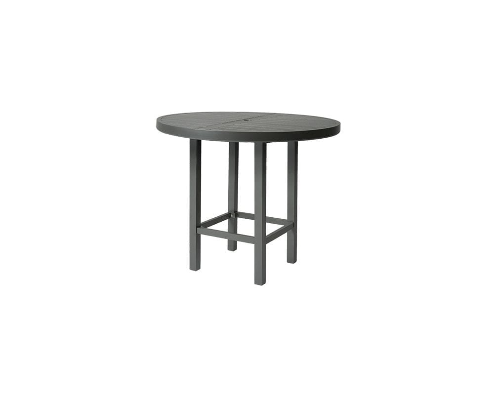 Black Trinidad 42" R counter table with 3000 base and slatted top.