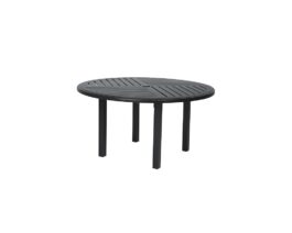 Black Trinidad 54" R dining table with 3000 base and F slatted top.