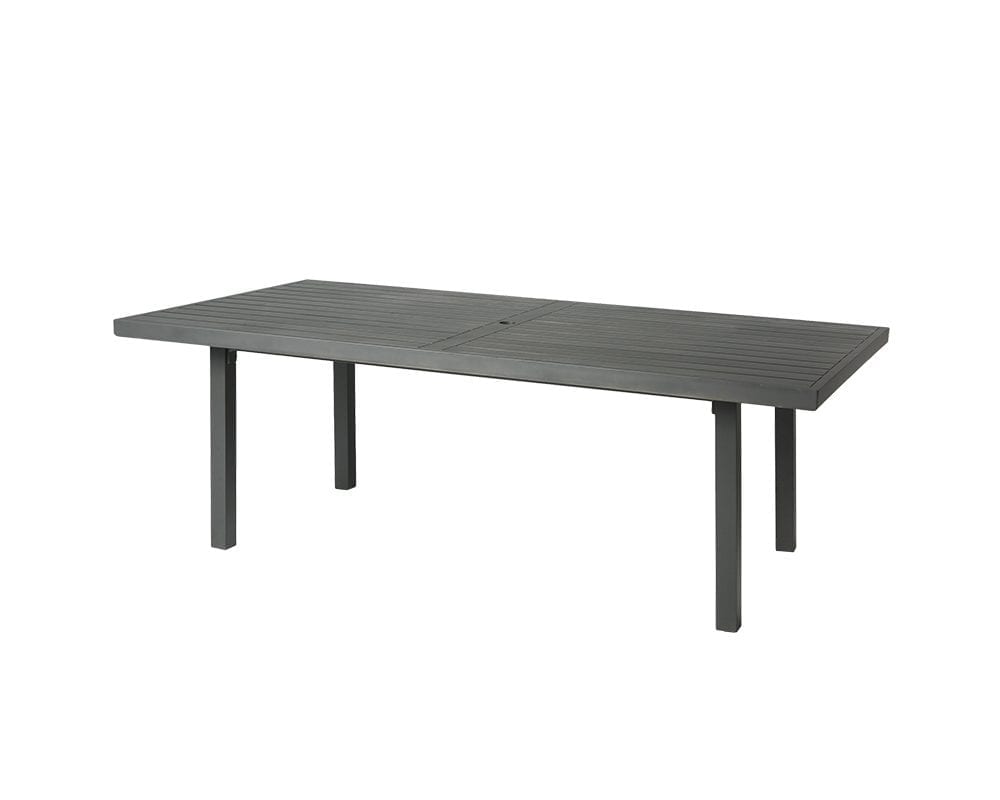 Black Trinidad dining table with 3000 base and slatted top.