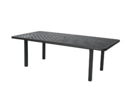 Black Trinidad dining table with 3000 base and F slatted top.