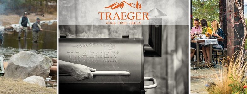 Traeger wood fired grills in 3 different camping settings.