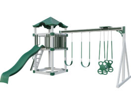 Patiova vinyl playset Boulder 5x5 layout #3 in white vinyl with green accents.