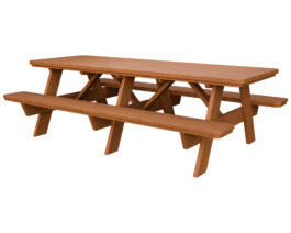 3x8 Picnic Table w attached seats Canyon Brown Front Right.