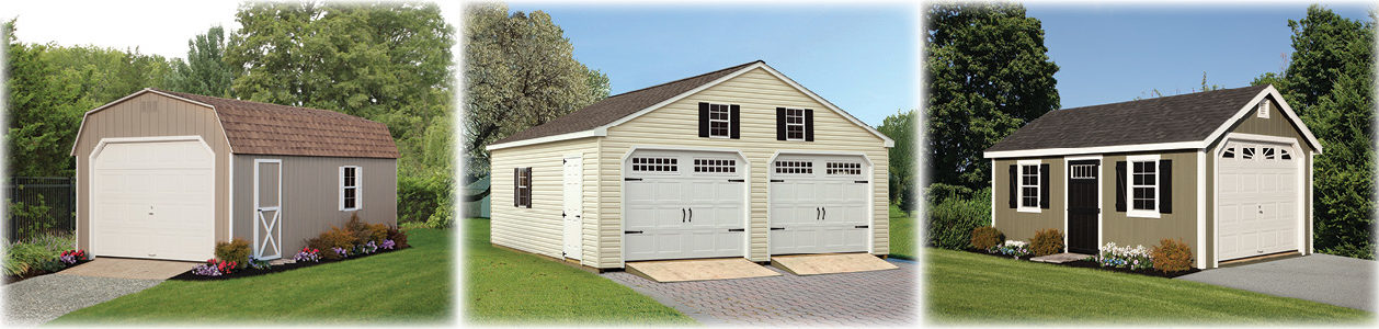 Dutch Barn Painted Garage, Double Wide Vinyl Garage, A-Frame Deluxe Painted Garage.