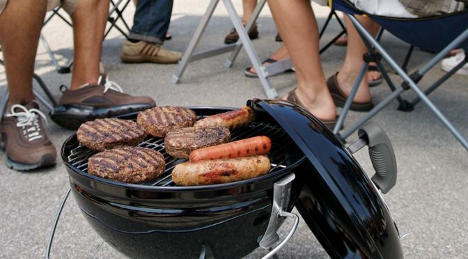 smokey joe premium charcoal grill, picnic scene.