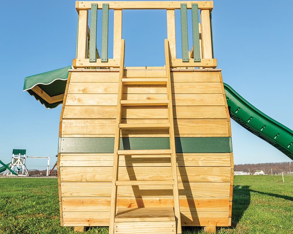 Wooden Scout camper playset, detail of ladder.