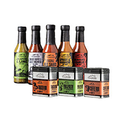 Traeger Hot Sauce and Rub Group Pic.