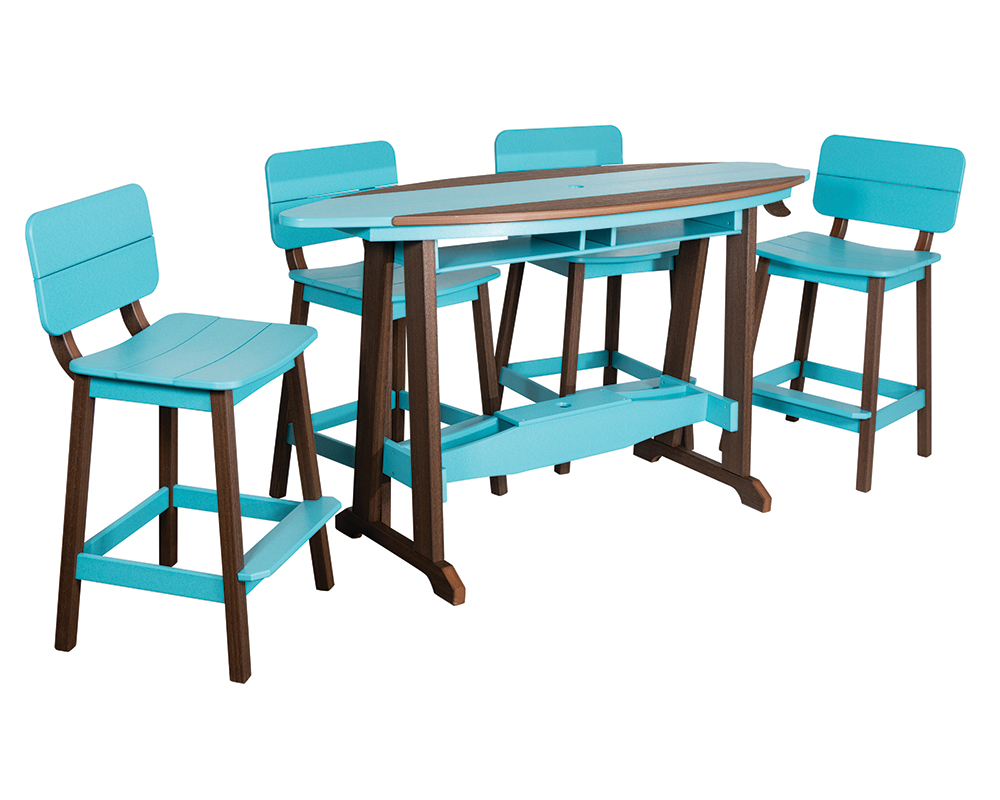 6' Surf-Aira Bar Table Set, Brazilian Walnut & Aruba.