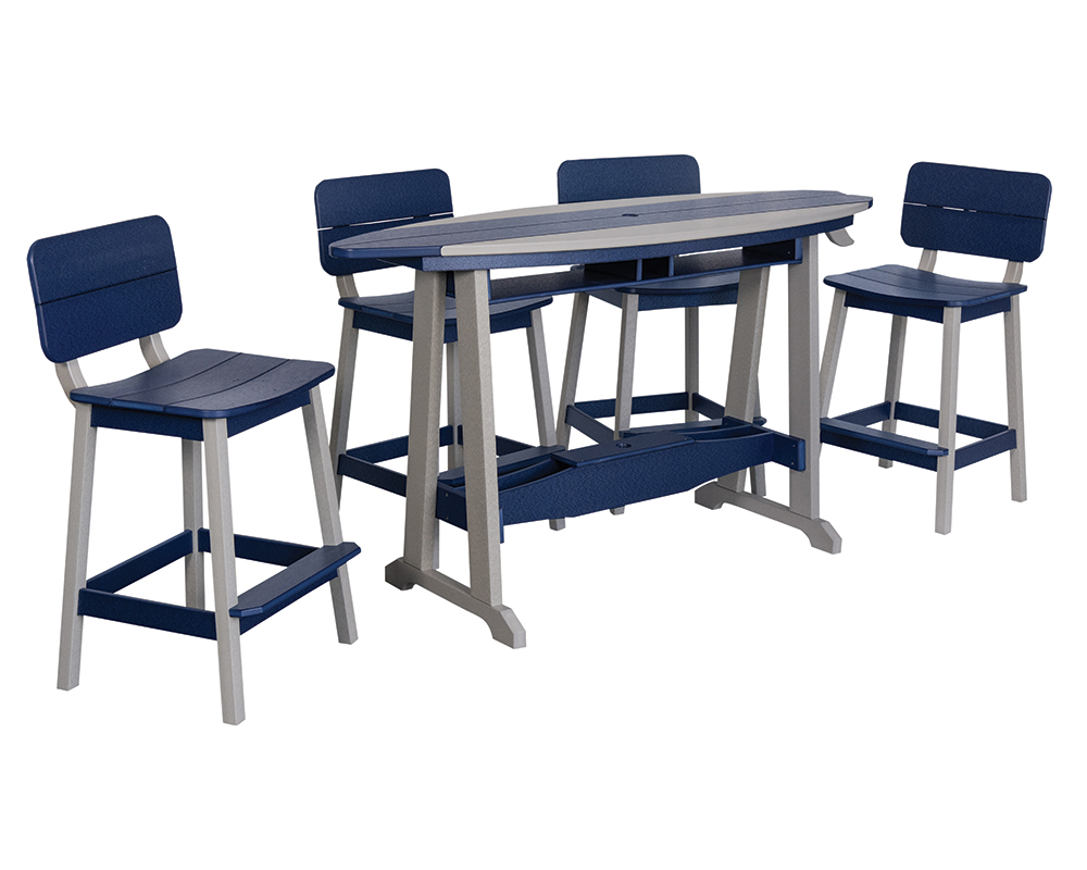 6' Surf-Aira Bar Table Set, Light Gray & Patriot Blue.