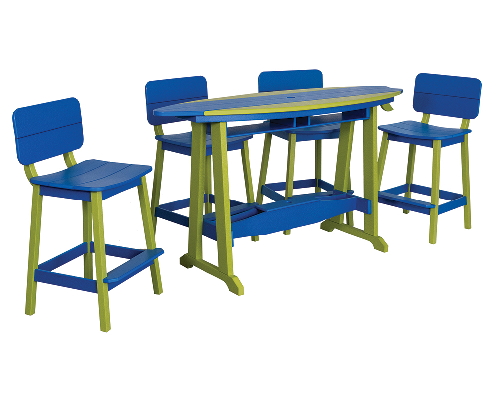 6' Surf-Aira Bar Table Set, Lime Green & Bright Blue.