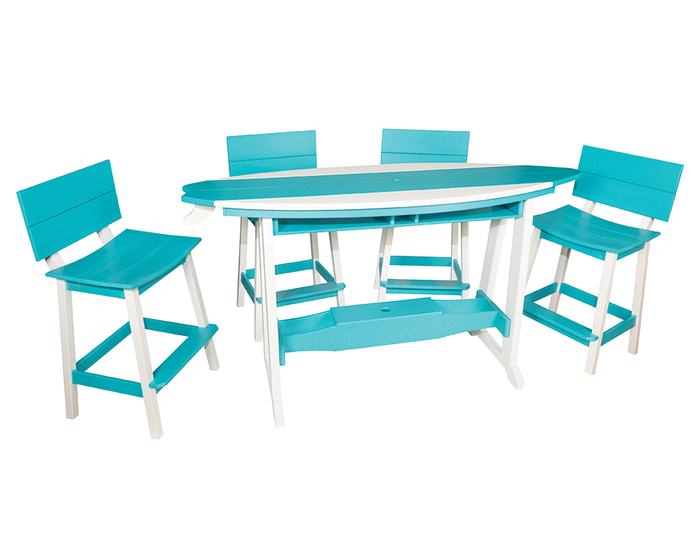 6' Surf-Aira Bar Table Set, White & Aruba Blue.