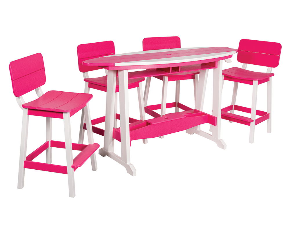 6' Surf-Aira Bar Table Set, White & Pink.