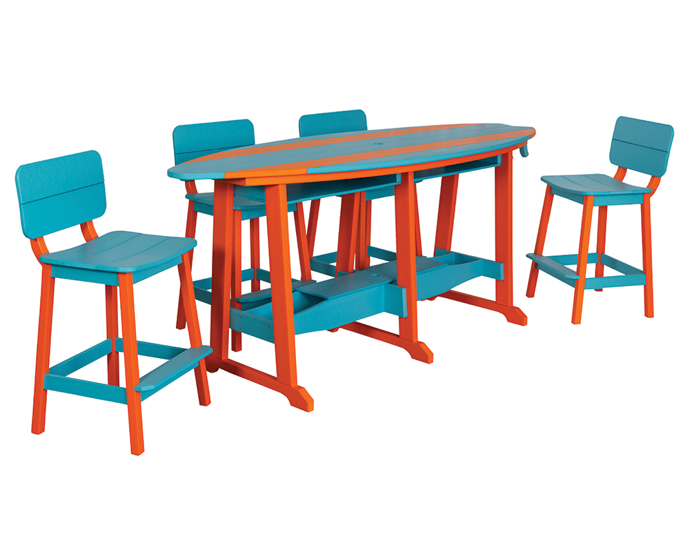 8' Surf-Aira Bar Table Set, Orange & Aruba.