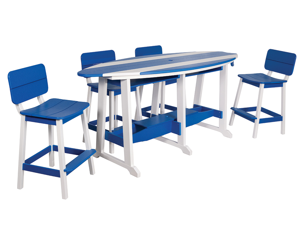 8' Surf-Aira Bar Table Set, White & Bright Blue.