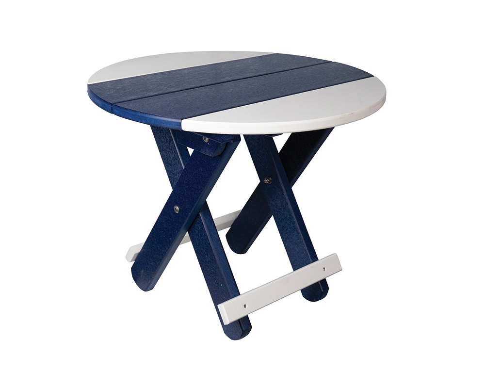 Folding Table round Patriot Blue & White.