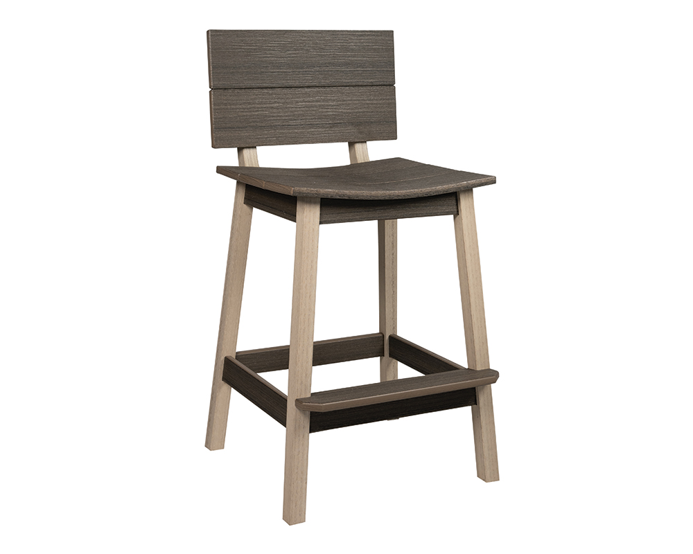 Saddle Bar Stool w_ Back, Birchwood & Coastal Gray.