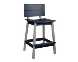 Saddle Bar Stool w_ Back, Light Gray & Patriot Blue.