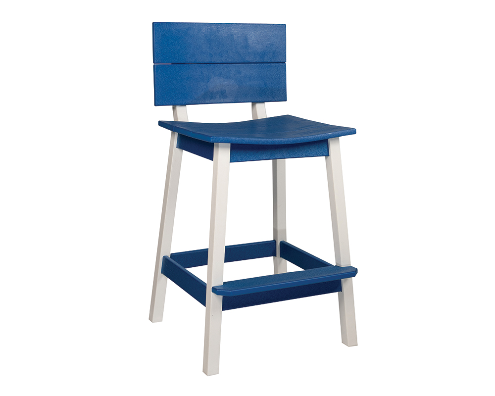 Saddle Bar Stool w_ Back, White & Bright Blue.