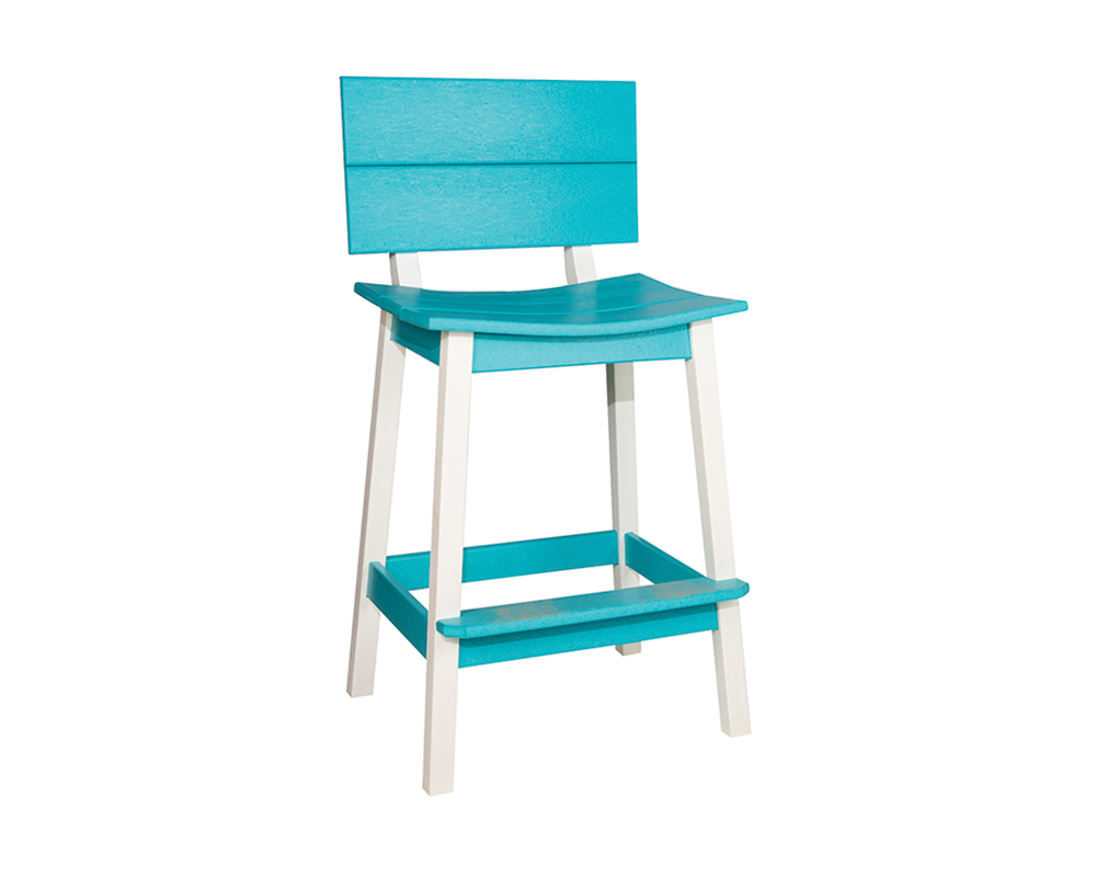 Saddle Bar Stools w_ Back, Aruba Blue & White.