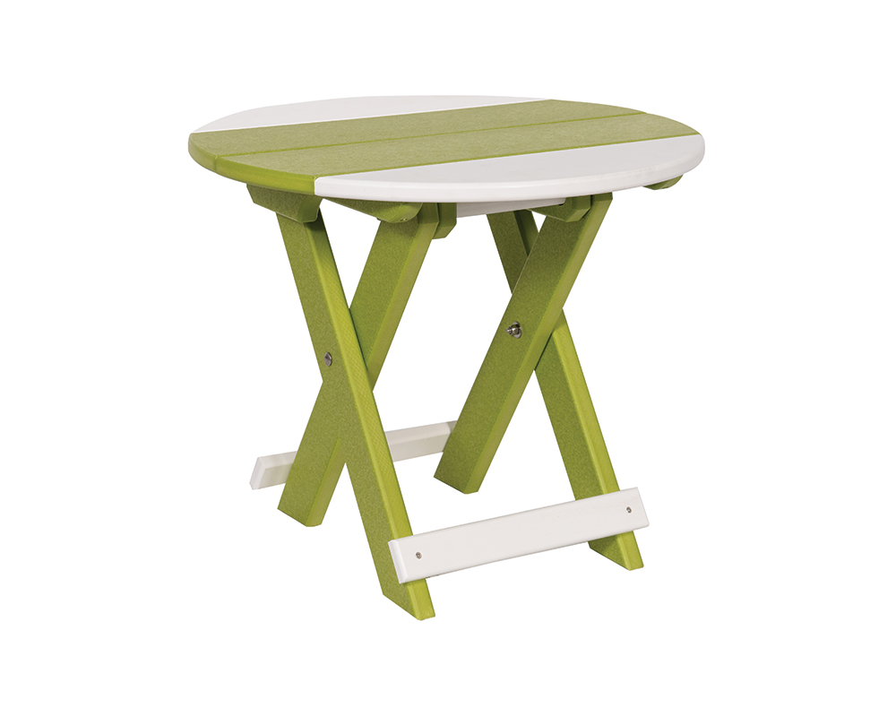 folding table round lime green & white.