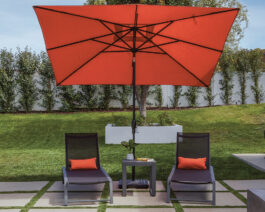 black and white patio umbrella with base Outsunny 8.6FT Umbrella, UPF 30+ Outdoor Market Umbrella, 2-Tier Vented Patio Table Crank 8 Ribs, Tiltable Porch Umbrella for Gard paired with a thick Patio Umbrella Base - Color:Neon Blue Features:  Room for a laptop