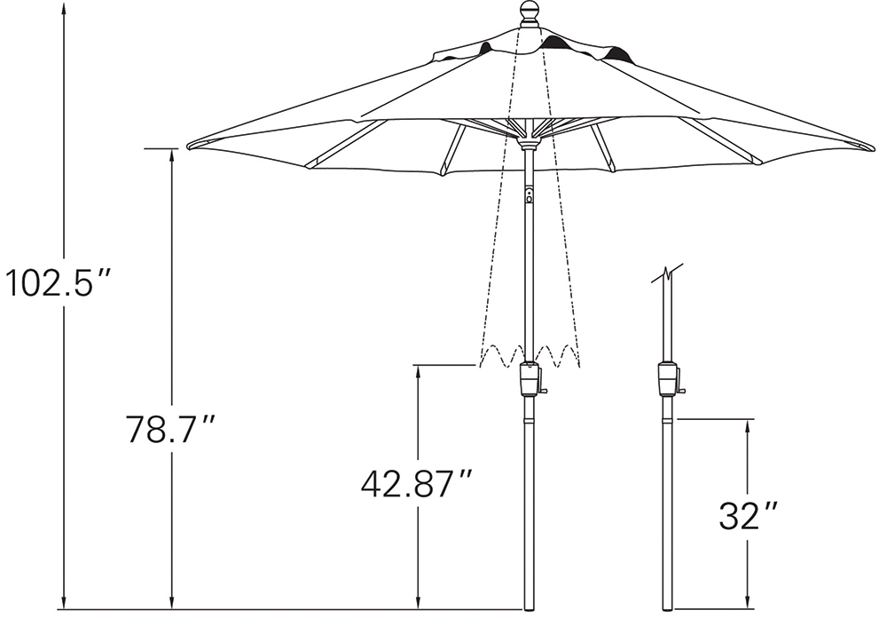 9' Crank Push Button Tilt Umbrella Dimensions.