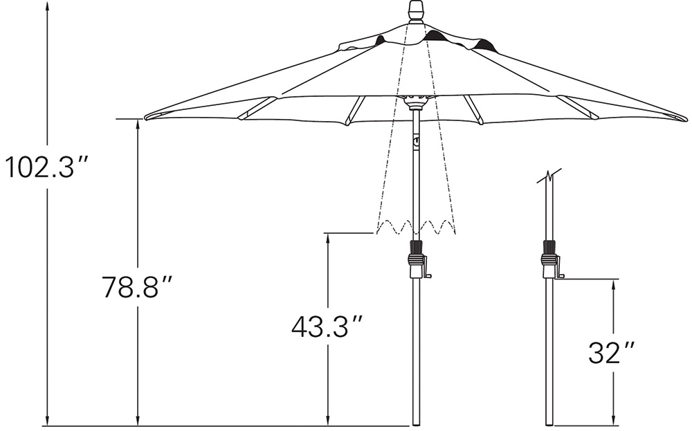 9' Star Light Umbrella Dimensions.