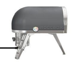 Gozney Roccbox Pizza Oven in Grey, side view.