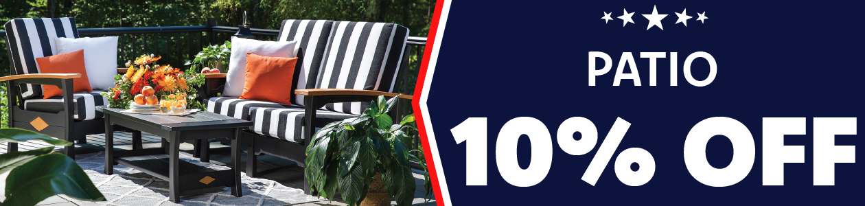 Memorial Day sale 10% off patio furniture.