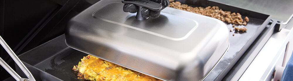 3400426 Weber Griddle XL Basting Dome Lifestyle Image Griddle XL Basting Dome.