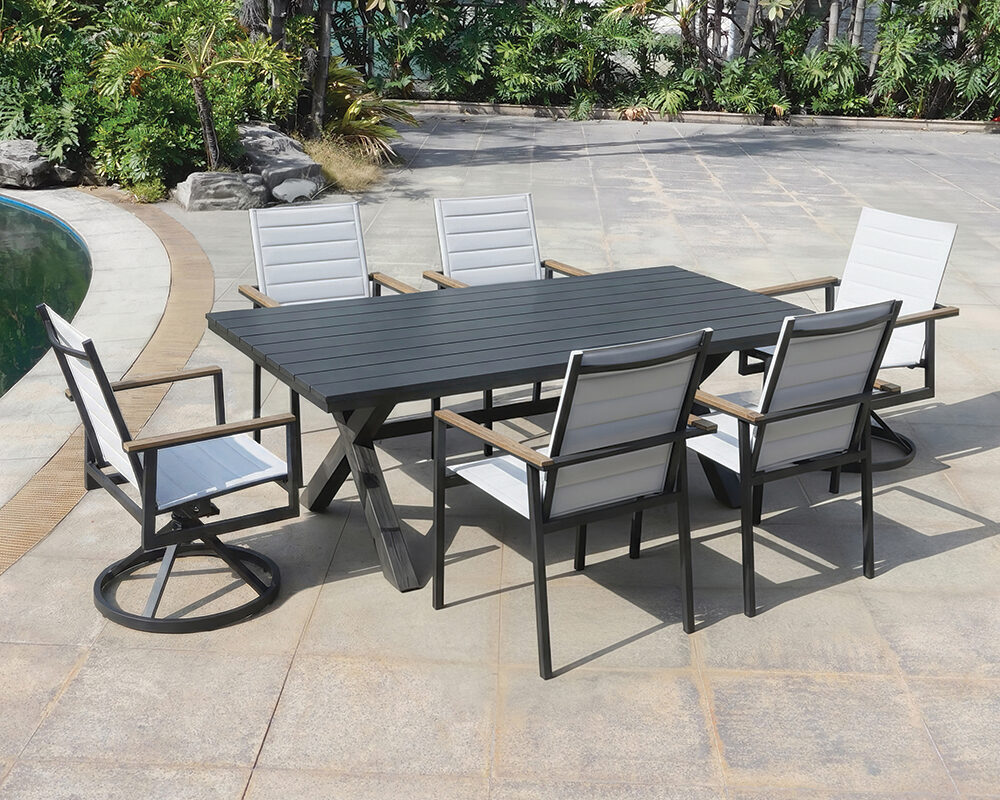 Erwin Monterey Dining table set with 4 chairs and two swivel chairs.